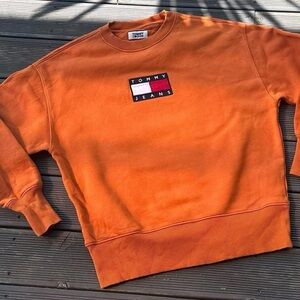 90s Tommy Hilfiger Heavy Cotton Orange Crewneck Sweater Unisex Embroidered Logo